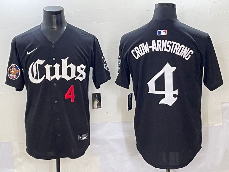 Men 2025 Chicago Cubs #4 Crow-Armstrong Black Five generations Joint Name Nike MLB Jersey style 7